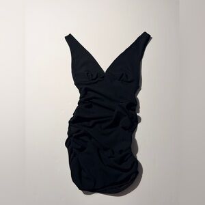 Chic Black Backless Dress ruched sides/Stretchy